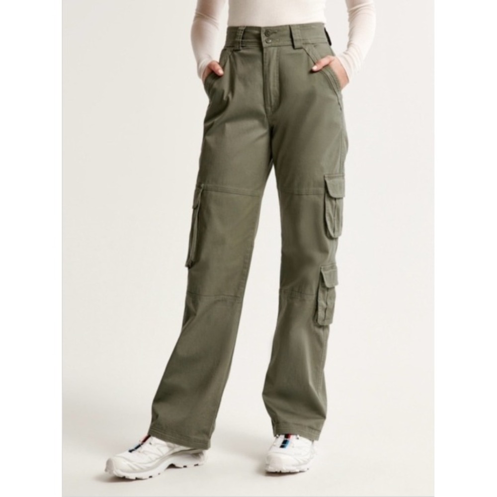 Abercrombie & Fitch Curve Love Relaxed Cargo Pants Olive Green 4L 27 High Rise - Picture 8 of 9
